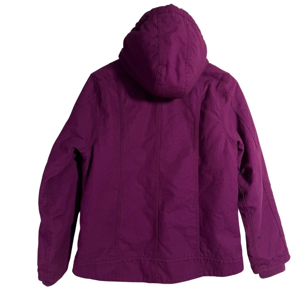 Carhartt Hooded Jacket Kids Size 14 Purple Sherpa Lined‎ Canvas Active Work Coat